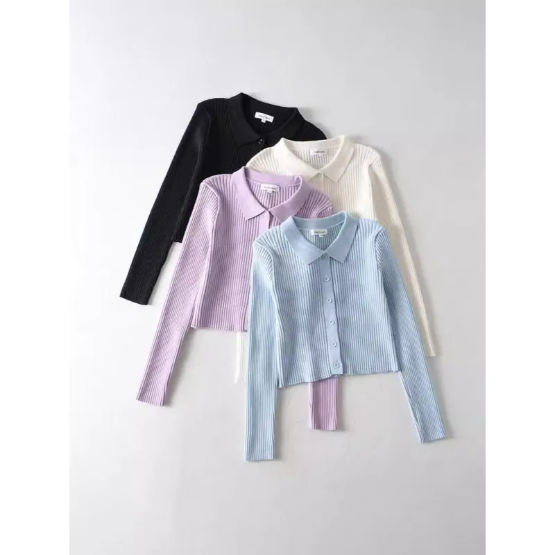 Solid Knit Button Long-Sleeve Top