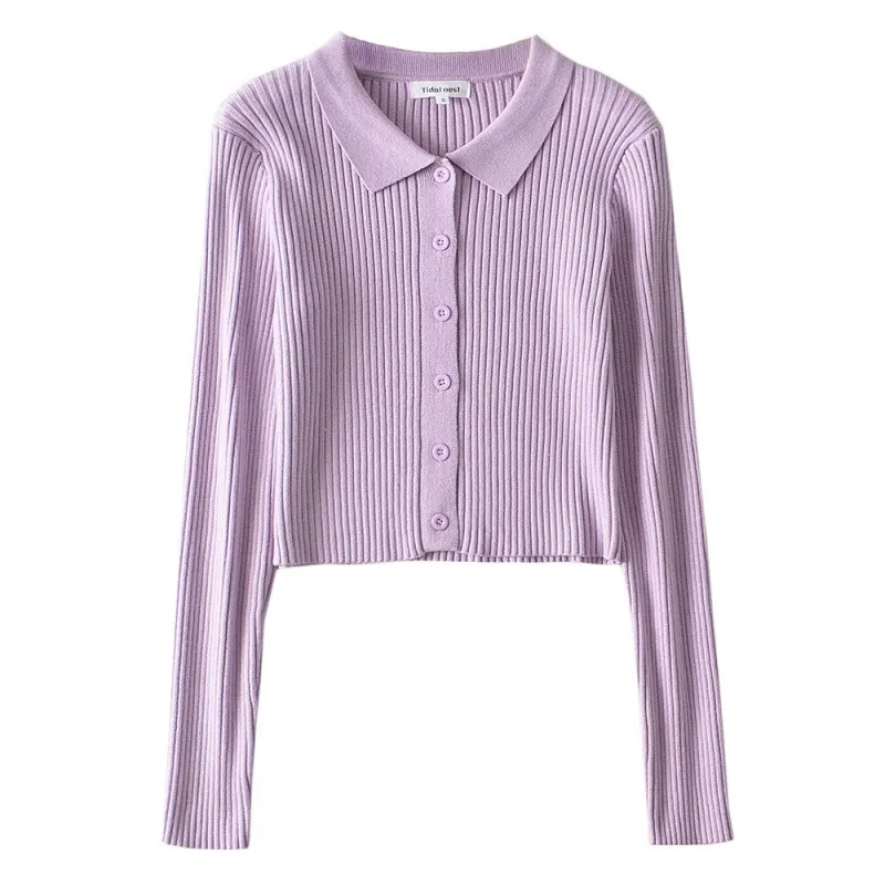 Solid Knit Button Long-Sleeve Top