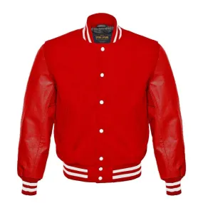 Spine Spark Red Wool Varsity Jacket Red Leather Sleeves
