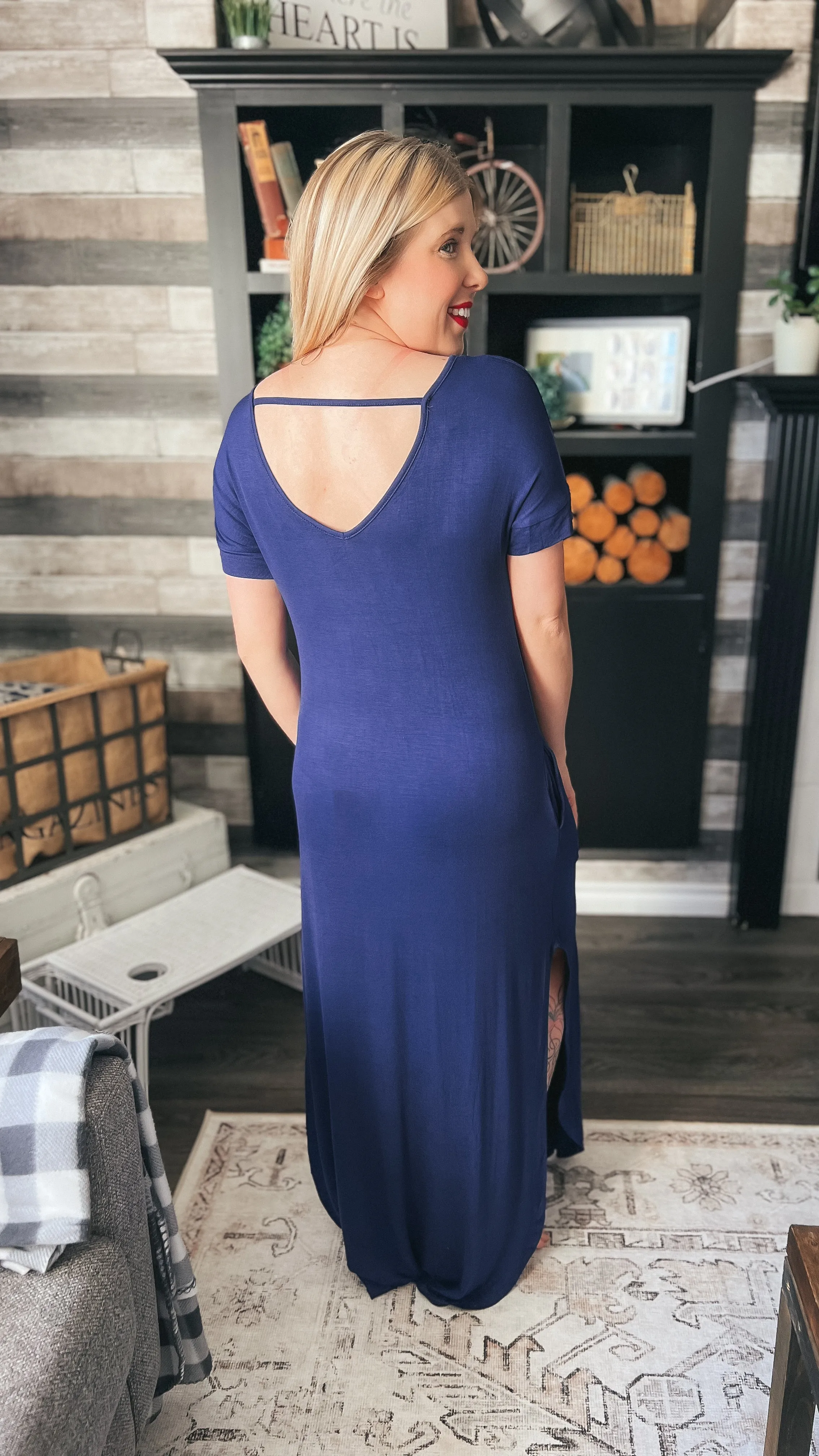 Stacey Short Sleeve Maxi Dress: Navy *SALE*