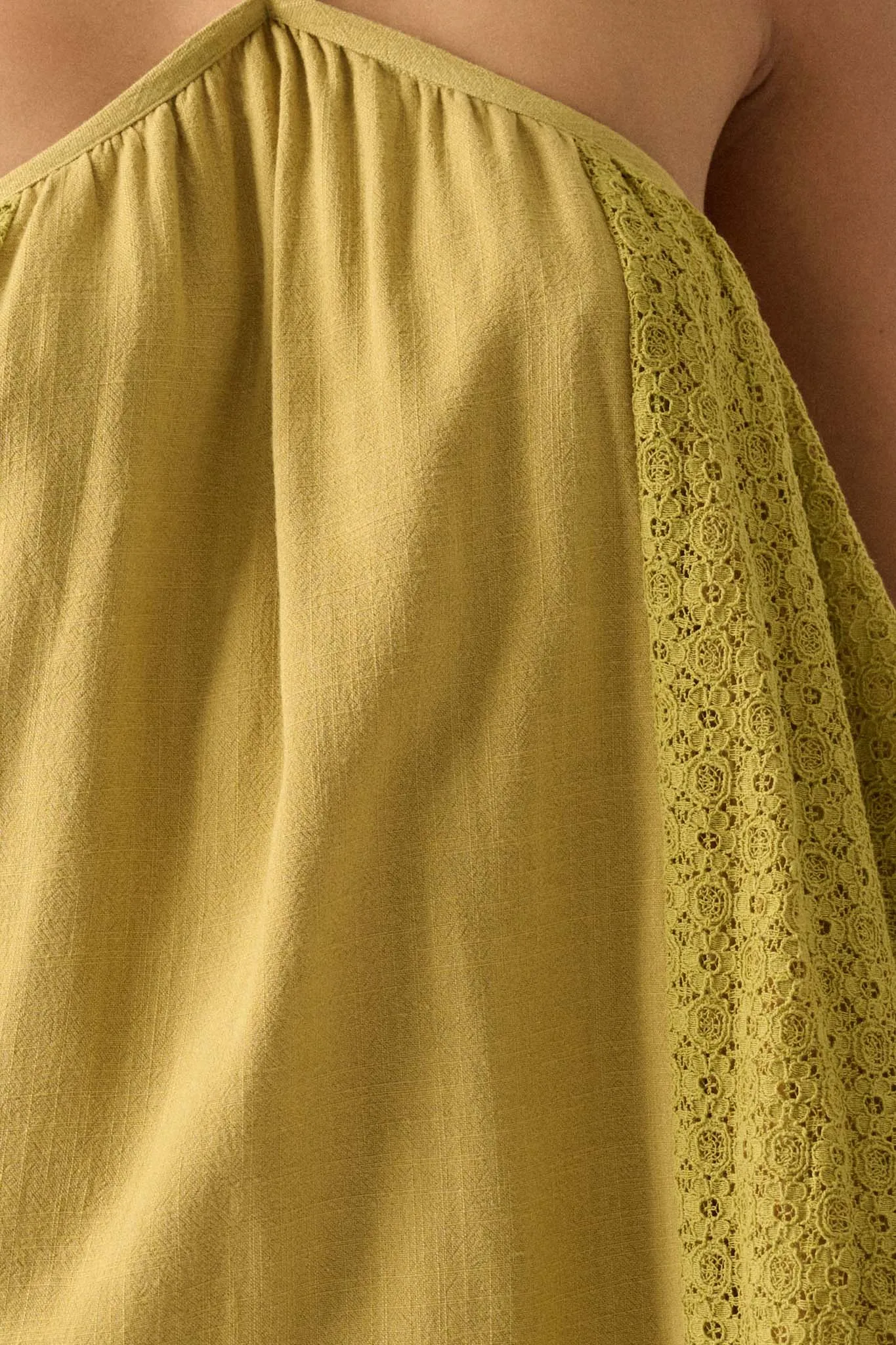 Starting Fresh Lace-Panel Mini Halter Swing Dress