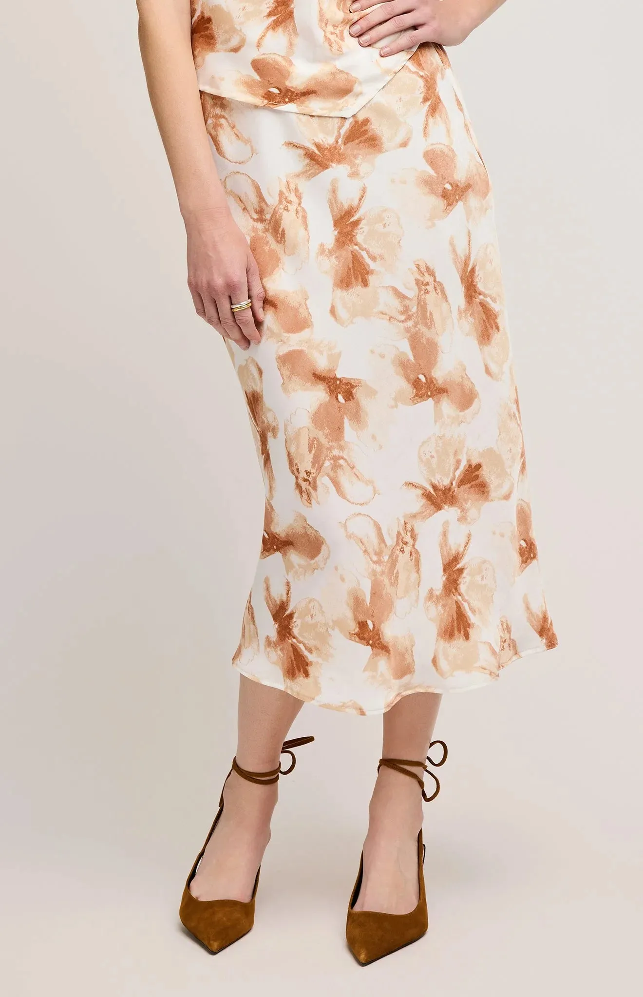 Tatiana Satin Midi Skirt- Sienna Petal