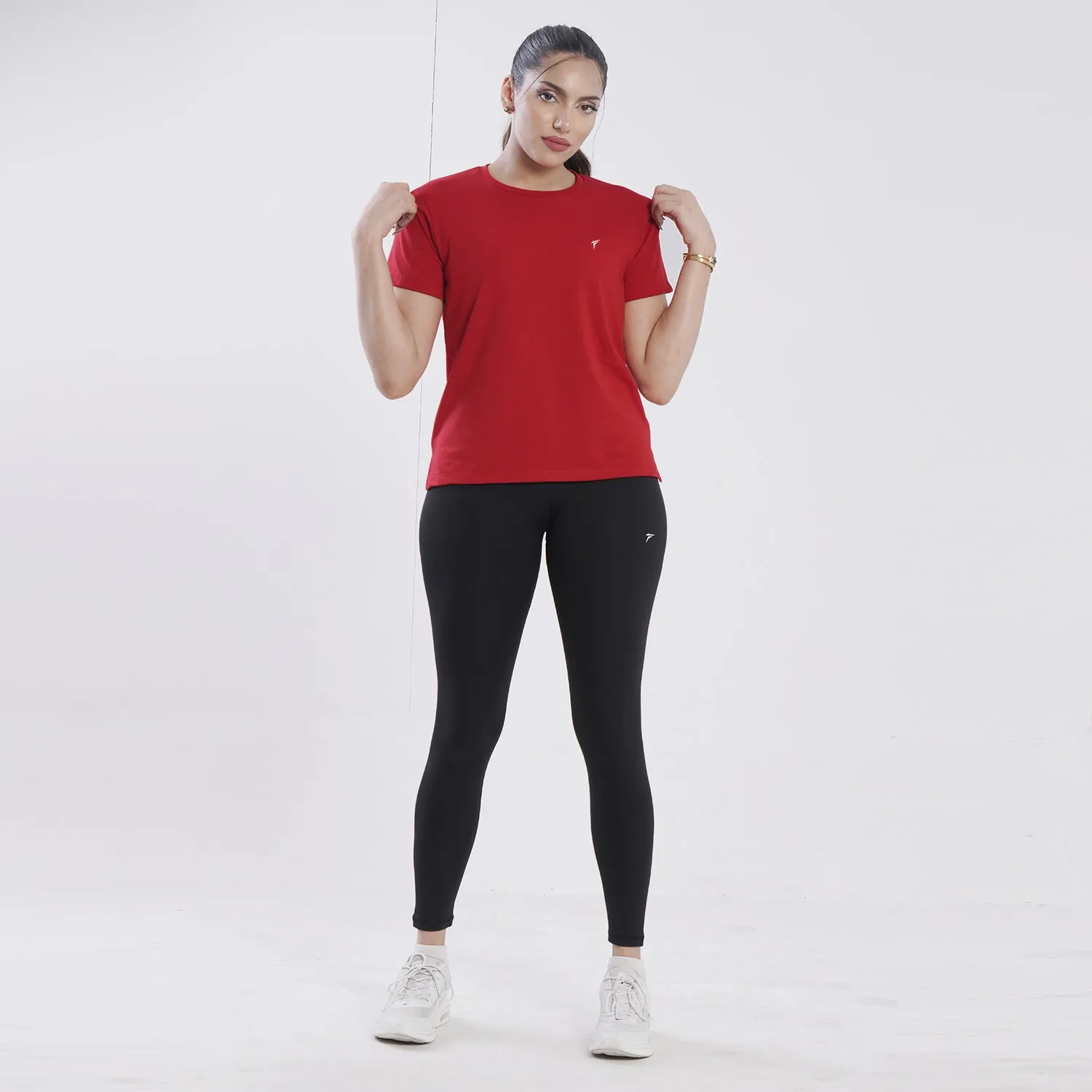Tf-Premium Red Essential Women Cotton Lycra Tee