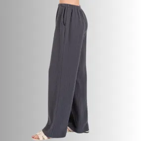 Triple Gauze Cotton Pants in Charcoal Grey