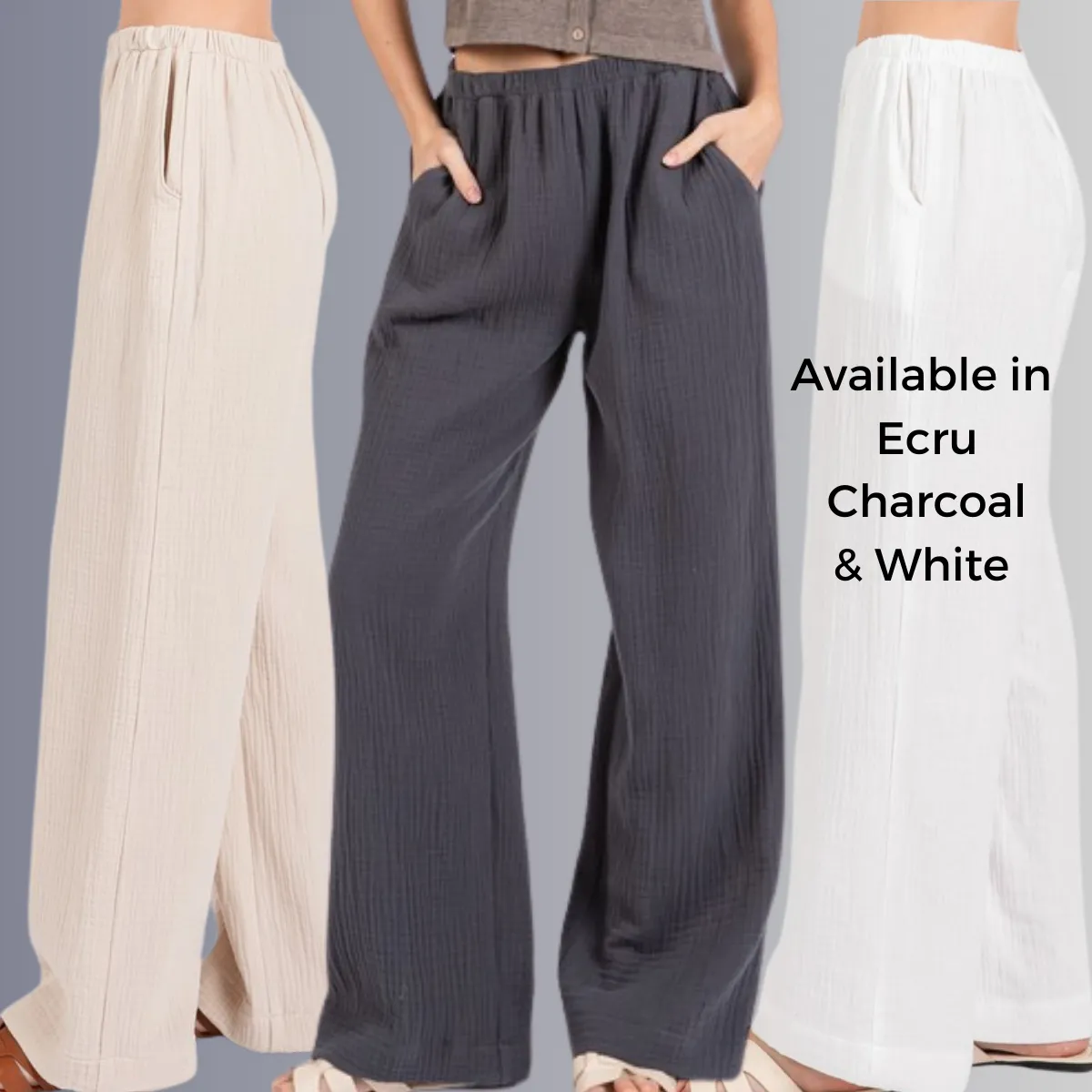 Triple Gauze Cotton Pants in Charcoal Grey