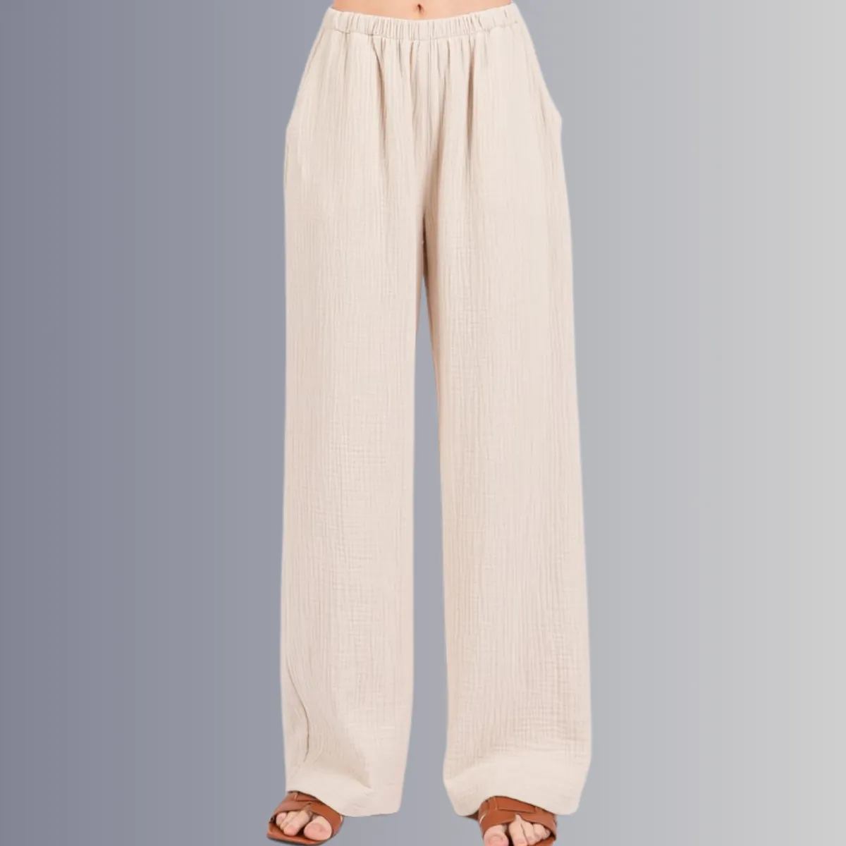 Triple Gauze Cotton Pants in Ecru