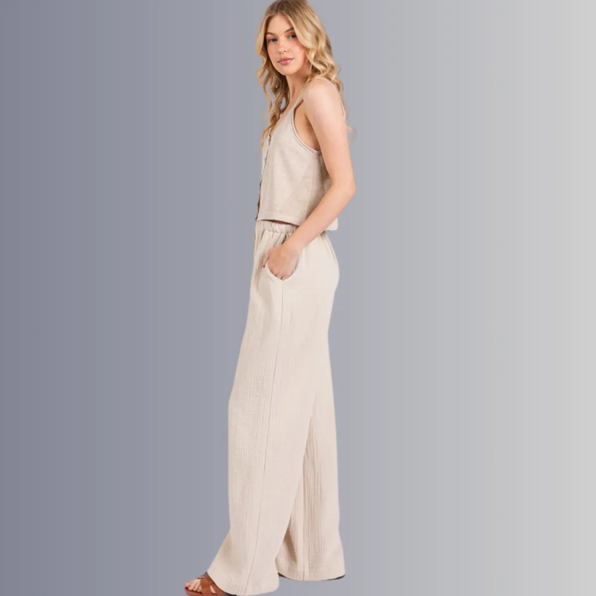 Triple Gauze Cotton Pants in Ecru