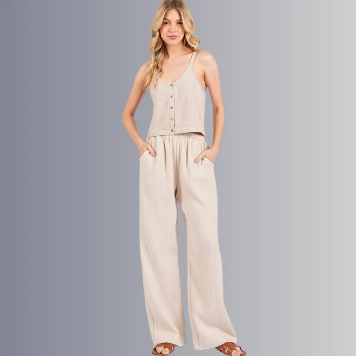 Triple Gauze Cotton Pants in Ecru