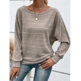 Women Warm Striped Solid Color O-neck Sweaters